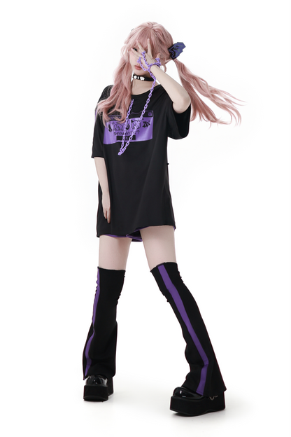 Subculture Loose Oversized T-shirt + Pants + Leg Warmers + Angel Devil Hairpins