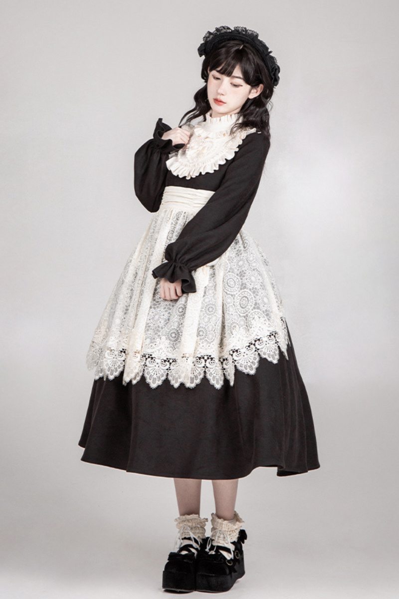 [pre-order] Dark Doll Lolita Dress + Apron + Ribbon + Headband