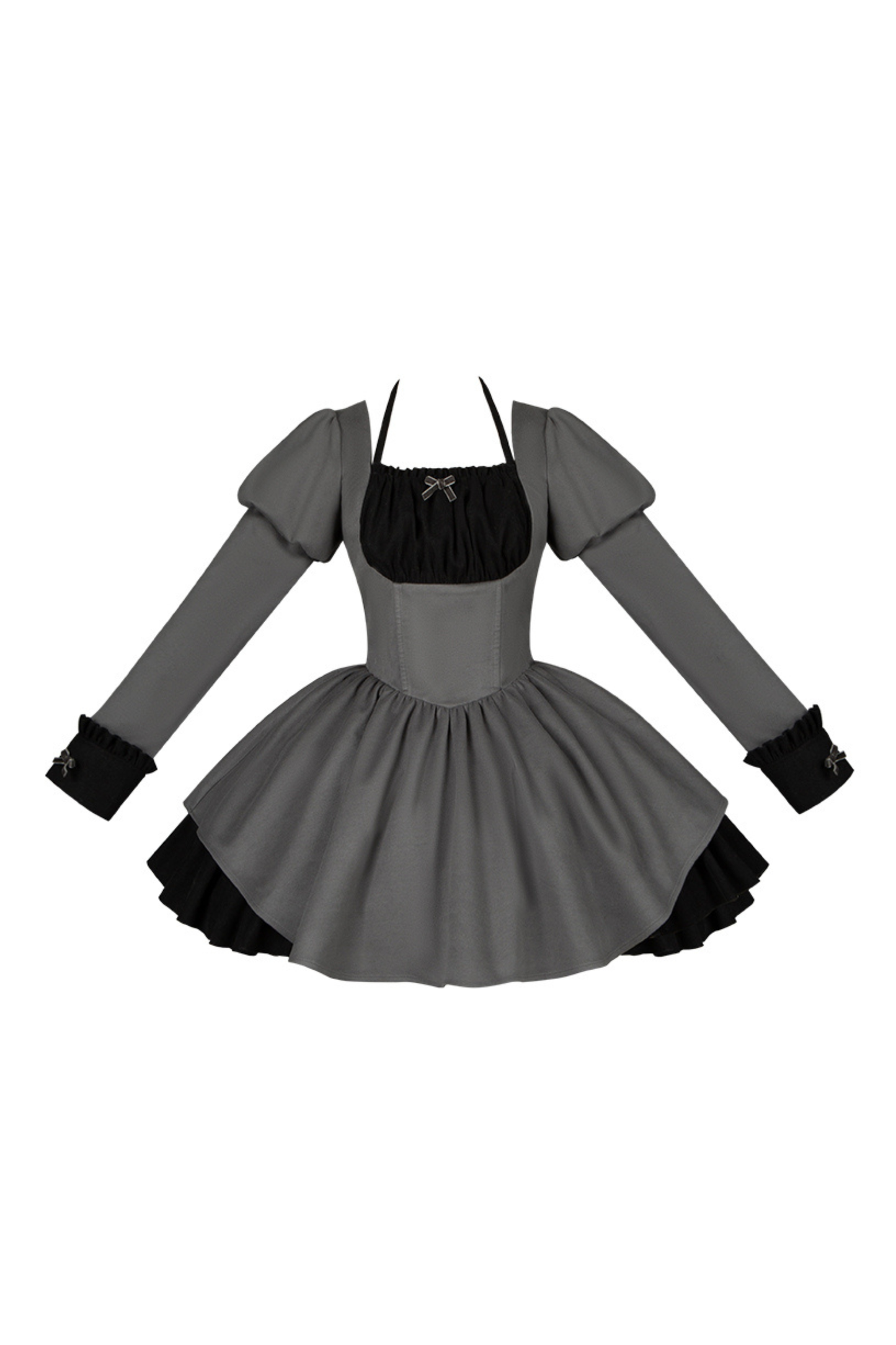 Twin Ruffle Maid Lolita Dress + Apron + Choker + Headband + Bow + Leg Warmers