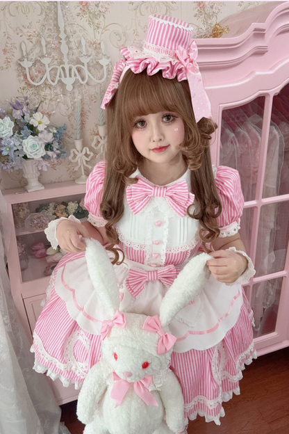 [pre-order] Retro Doll-like Lolita Dress + Hair Band + Clip + Bonnet + Hat