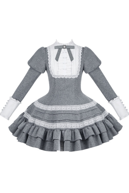 Ruffled Cape Coat + Dress + Hair Accessories + Brooch