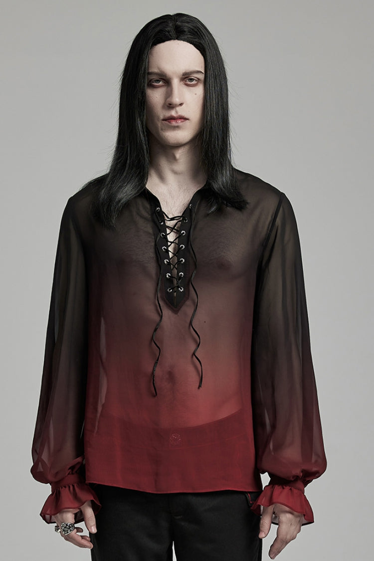 Black/red Lapel Collar Gradient Sheer Gothic Blouse