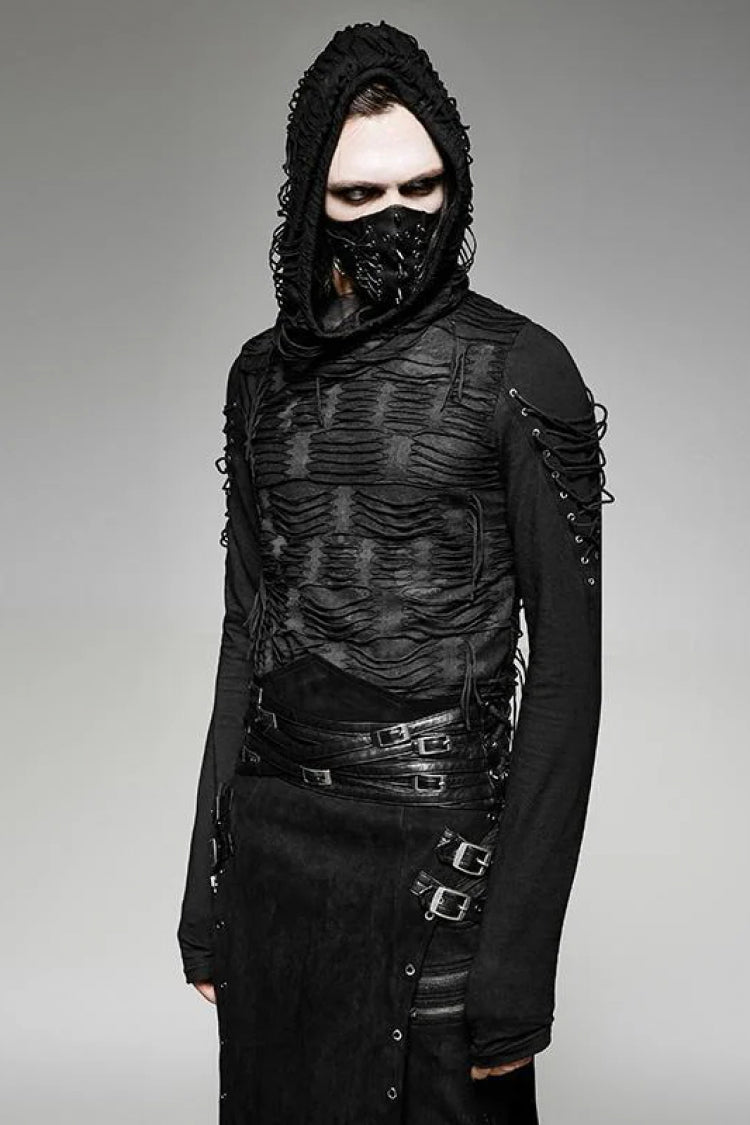 Black Hooded Ripped Gothic Sweater