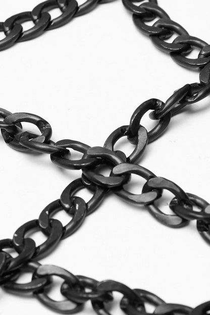 Black Stand Collar Single-breasted Metal Rivet Chain Decoration Hollow Steampunk Vest