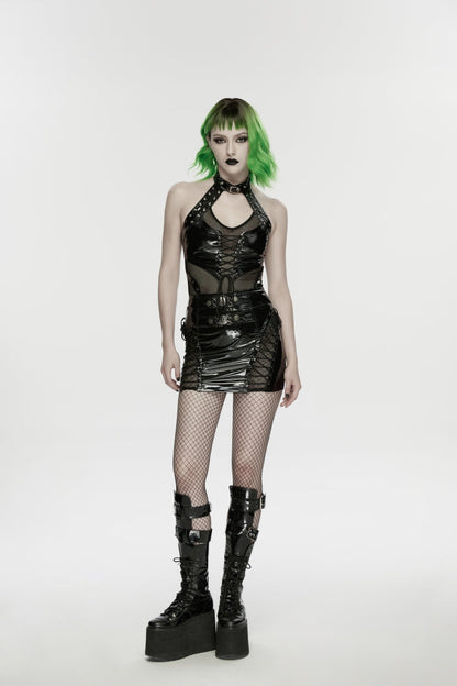 Black Halterneck Cut-out Lace-up Slim Punk Cool Vest