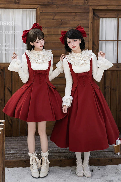 Red [letters and Poems · Velvet Rose] Sleeveless Embroidered Bow Fishbone Classic Lolita Bandeau Dress 2 Versions