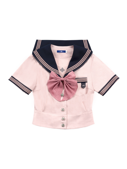 College Sailor Top + High Waist Slim a Line Skirt