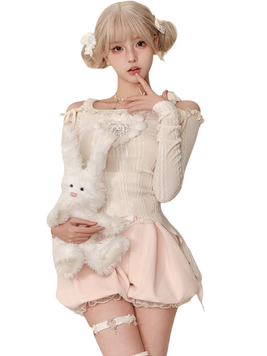 Milk Asymmetric Top + Strawberry Pants