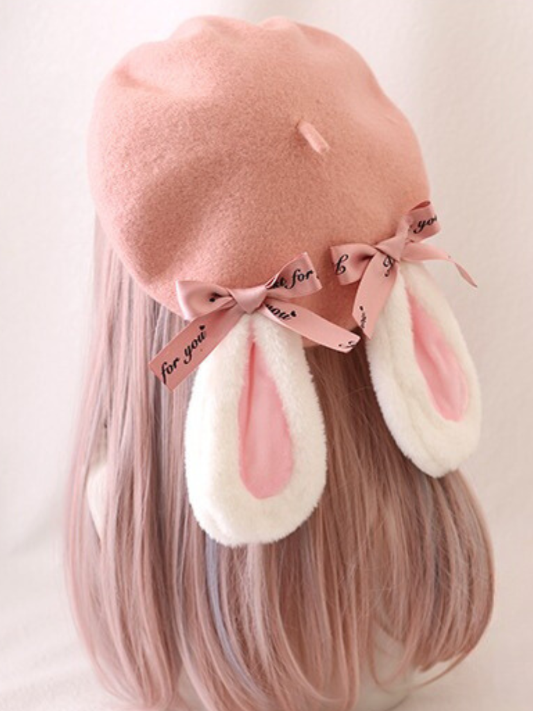 Fur Bunny Ear Ribbon Beret