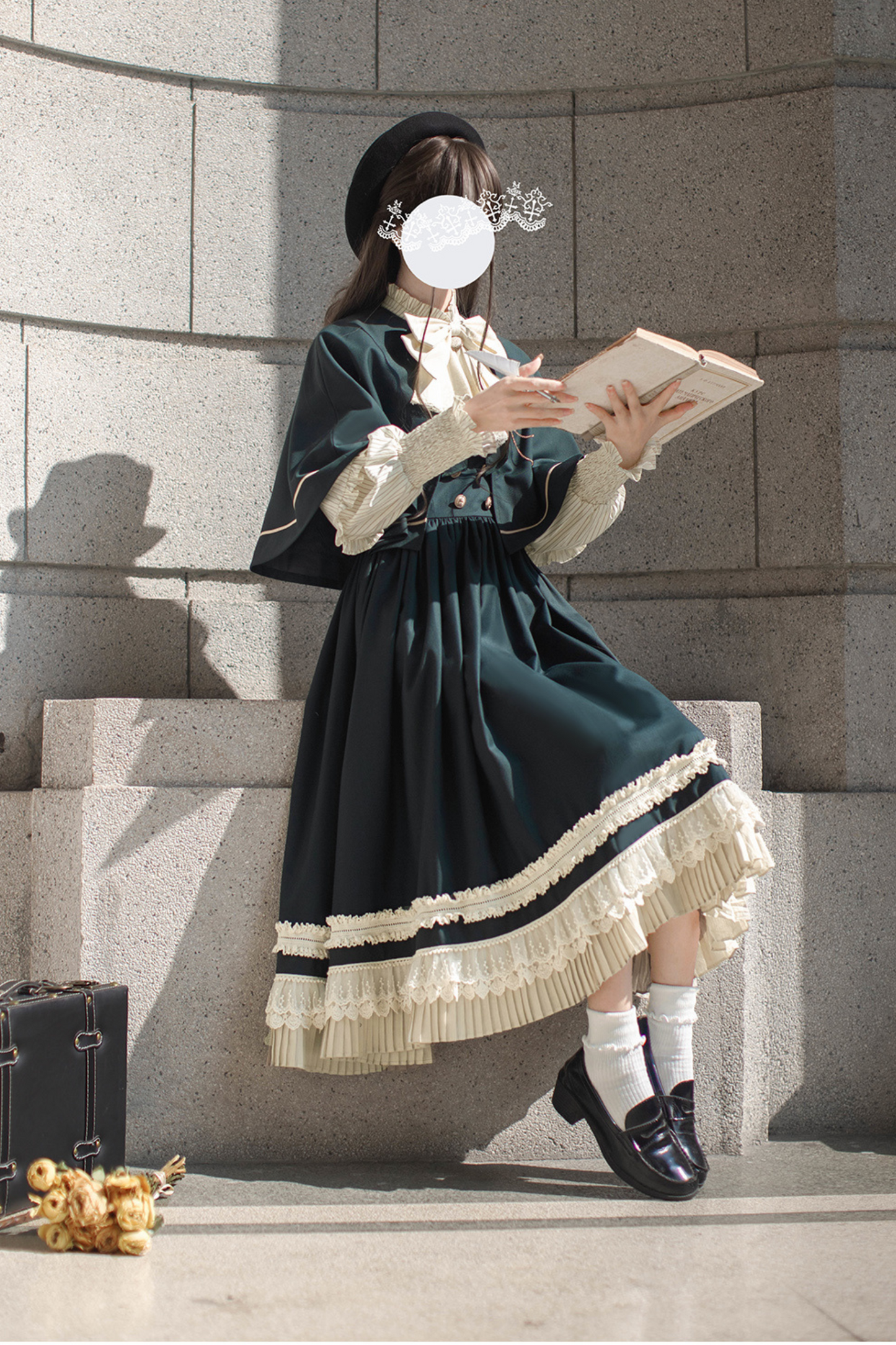 [pre-order] Retro Academia Jumper Skirt + Striped Shirt + Hooded Cape + Short Jacket + Collar + Brooch