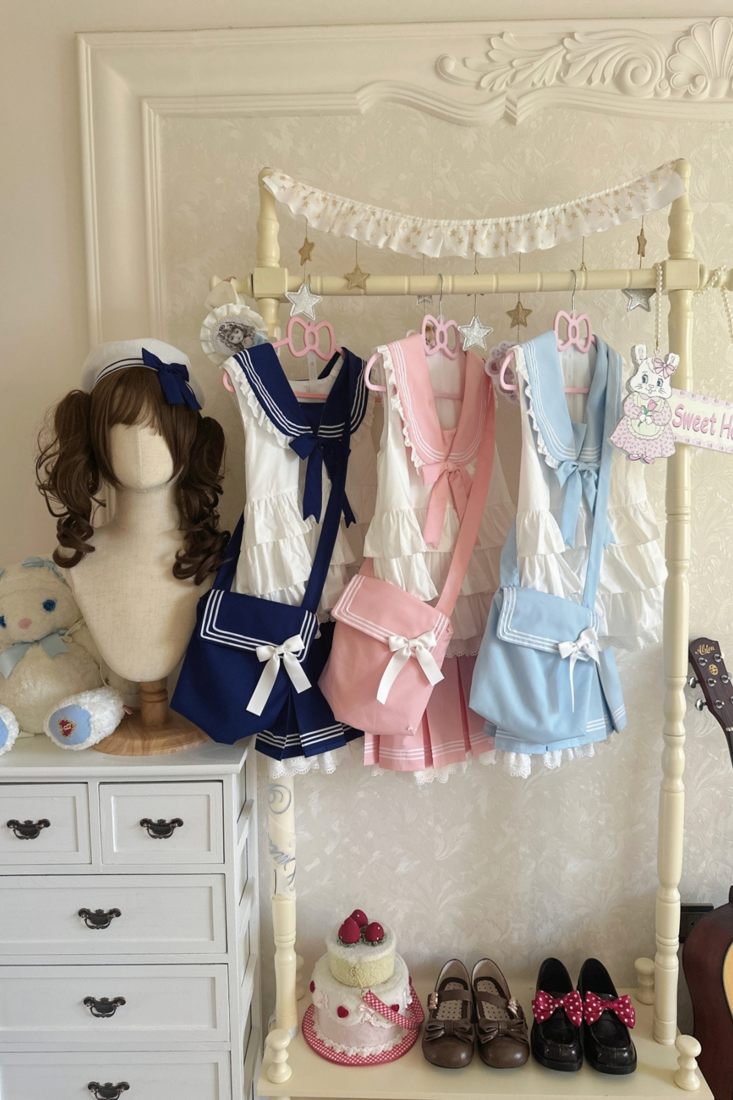Sailor Ribbon Marine Top + Pleated Layered Skirt
