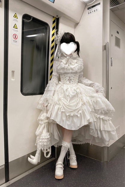 Gothic Super Jisleeve Lolita Shirt + Ruffle Skirt + Hat