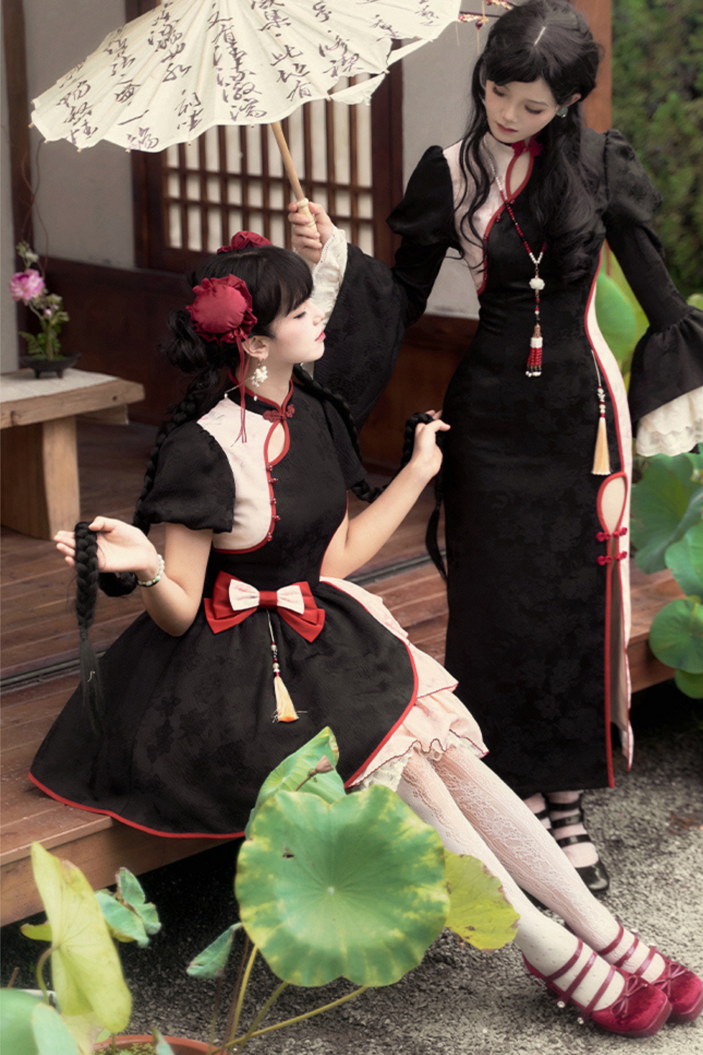 Retro Chinese-style Dress + Sleeves + Shawl + Accessories + Hairpin