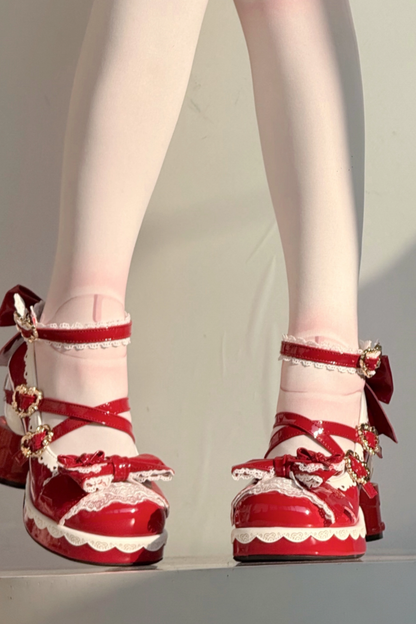 Ribbon Lace Lolita Crystal Heels