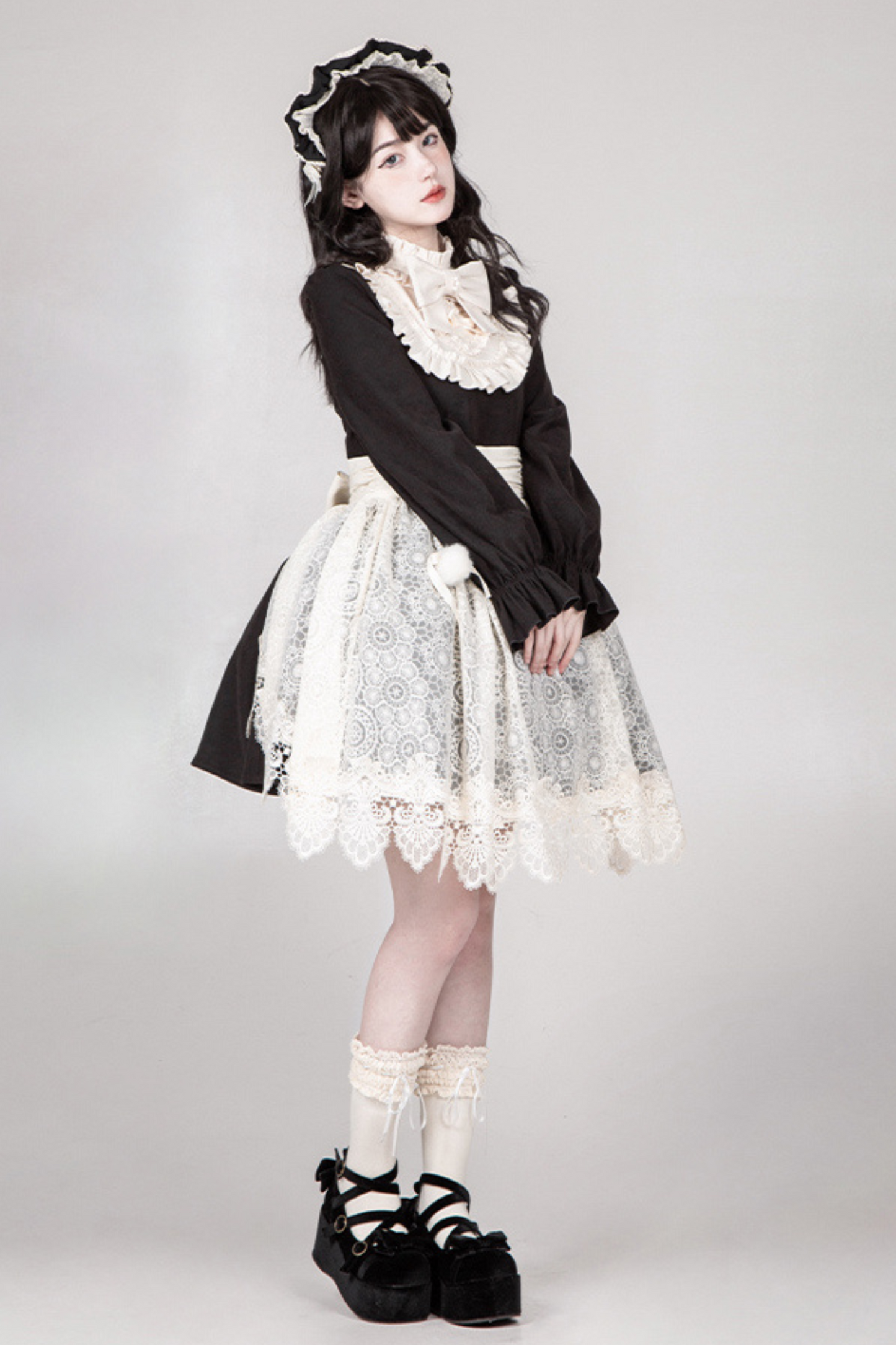 [pre-order] Dark Doll Lolita Dress + Apron + Ribbon + Headband