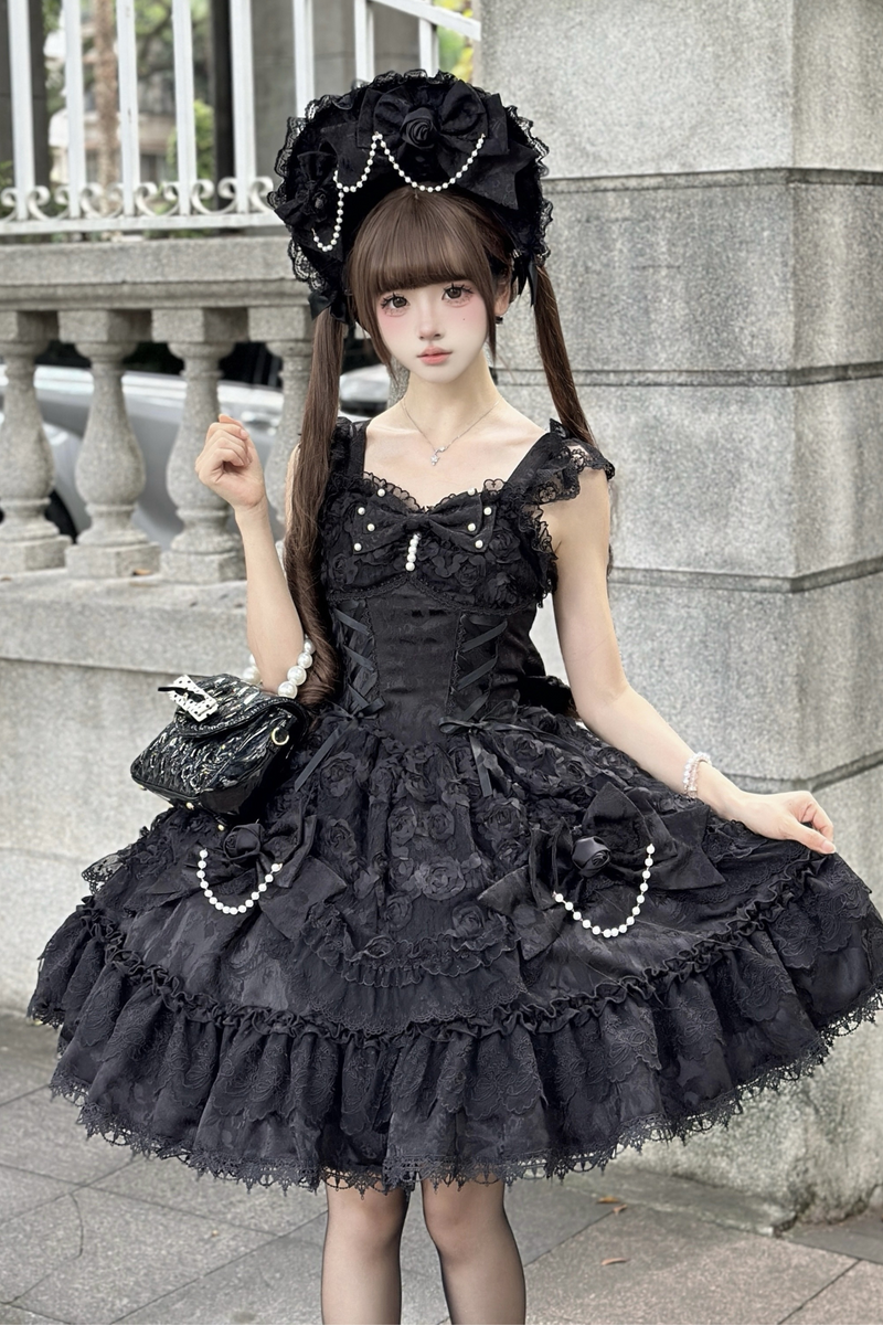 Rose Ruffle Princess Jumper Skirt + Bag Ribbon + Bonnet