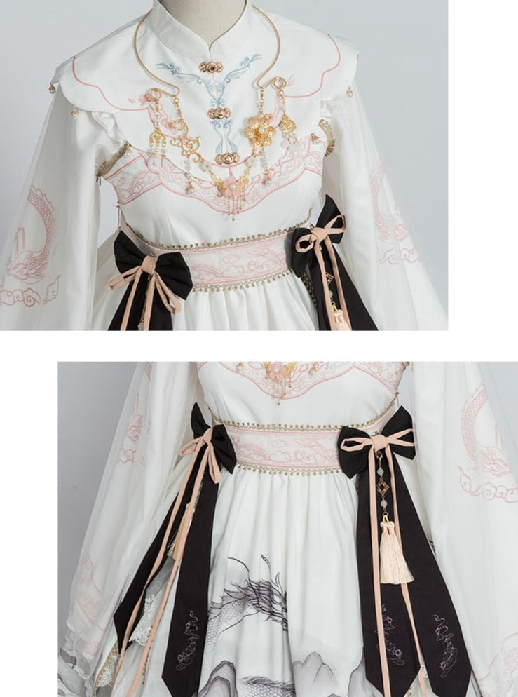 Layered Ruffle Kimono Dress With Attached Collar