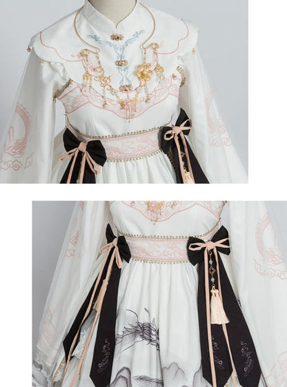 Layered Ruffle Kimono Dress With Attached Collar