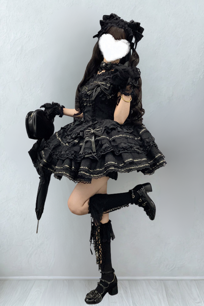 Tricolor Dark Gothic Ribbon Dress + Accessories