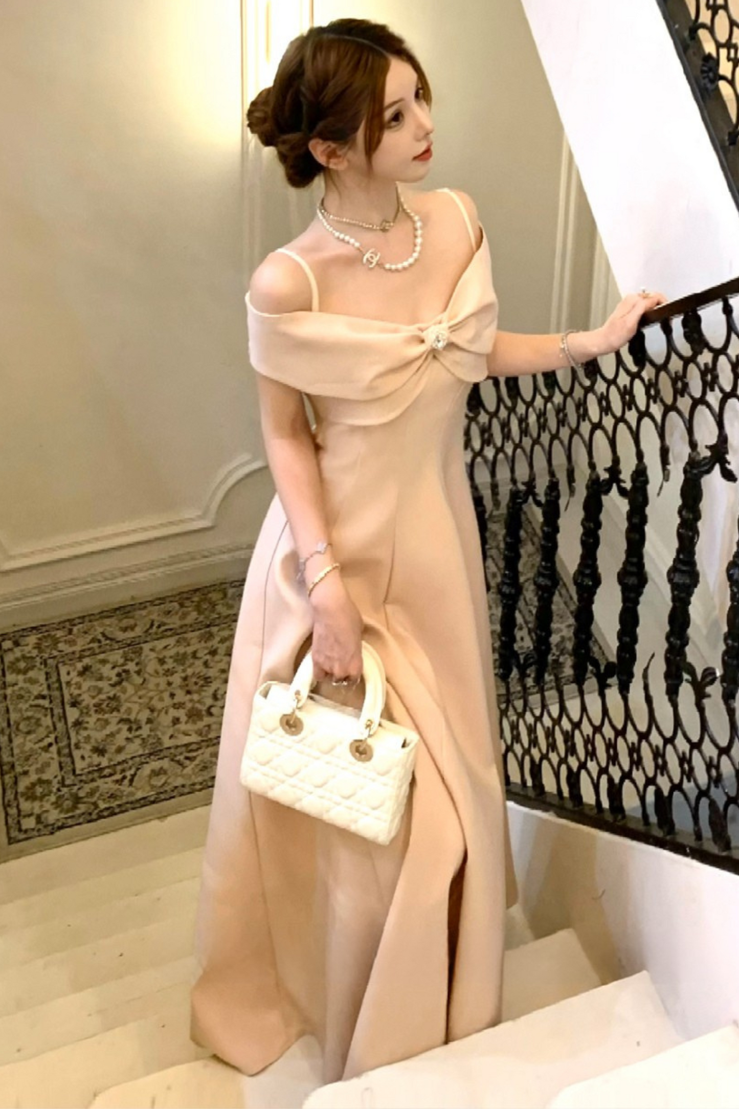 Off Shoulder Ribbon Short Flare Dress + Long Flare Dress