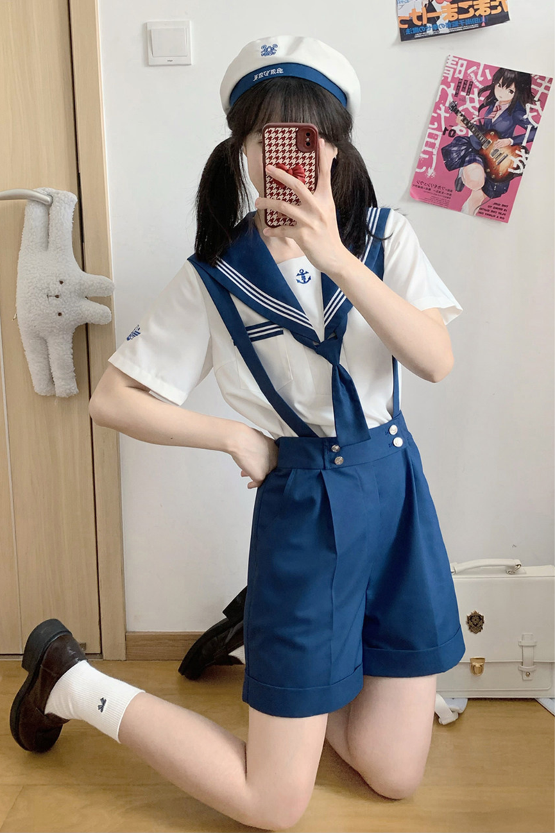 Sailor Shirt + Suspender Shorts + Tie + Beret