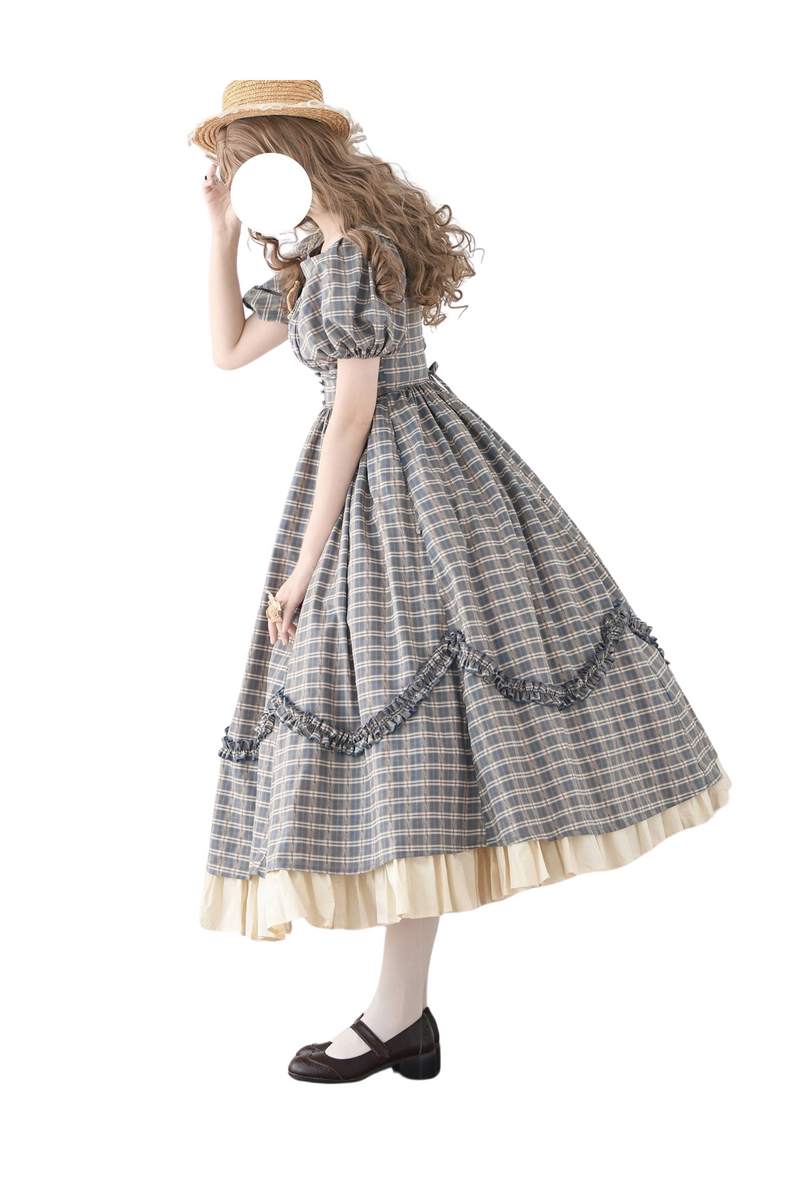 Forest Ward Retro Plaid Lolita Dress + Petticoat
