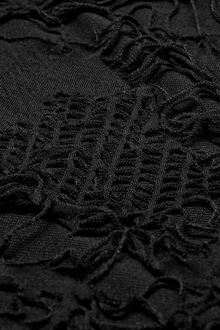 Black High Collar Stitching Ripped Steampunk Blouse