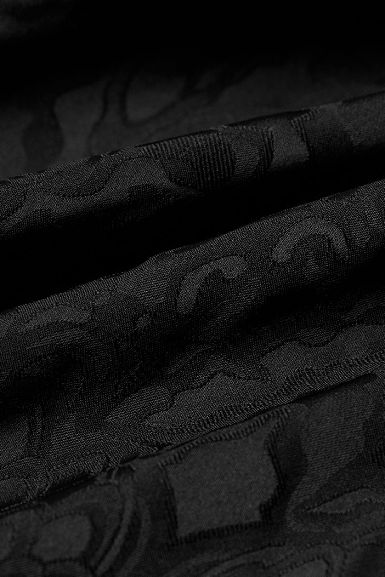 Jacquard Long Sleeve Front Metal Eyelets Lace Up Metal Carving Buckle Cuff Gothic Shirt 3 Colors