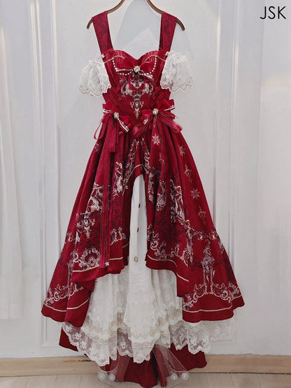 [pre-order Deadline: May 3] Red White Corset Lace Ribbon Lolita Jks Princess Dress + Complete Set