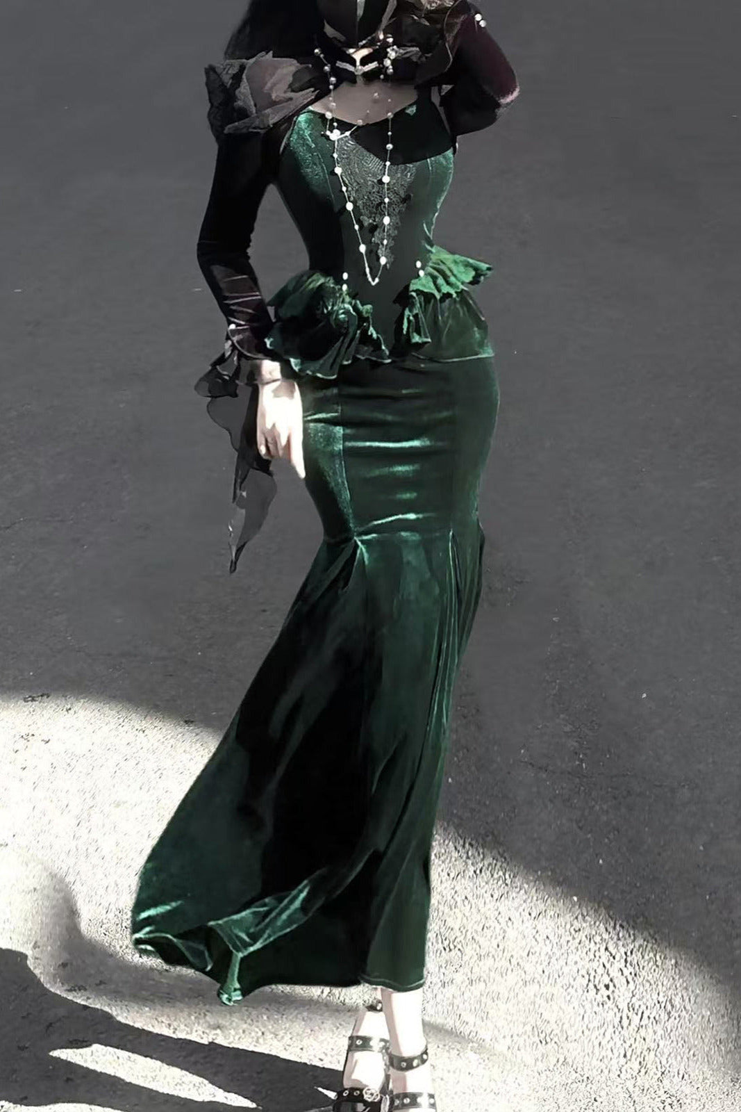 [pre-order] Dark Forest Lolita Fishtail Dress + Long Sleeve Short Cape
