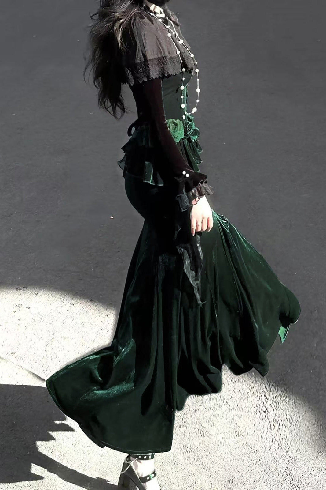 [pre-order] Dark Forest Lolita Fishtail Dress + Long Sleeve Short Cape