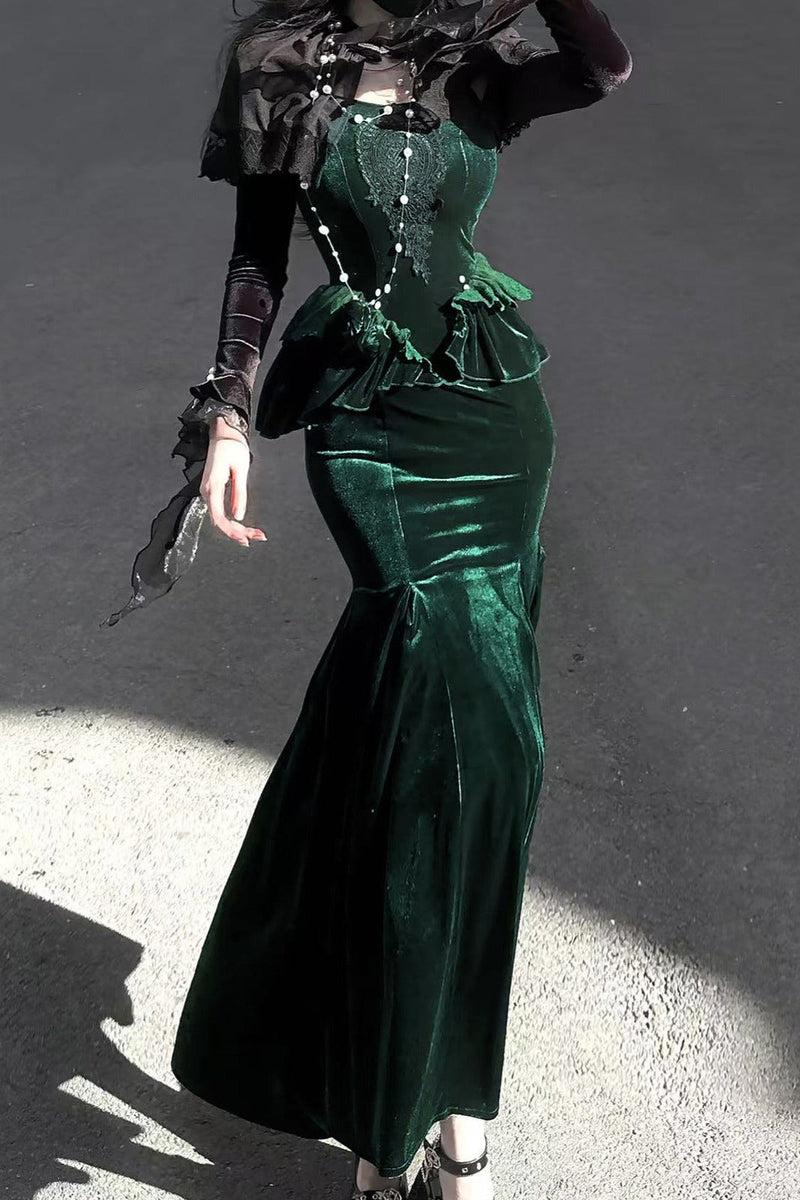 [pre-order] Dark Forest Lolita Fishtail Dress + Long Sleeve Short Cape