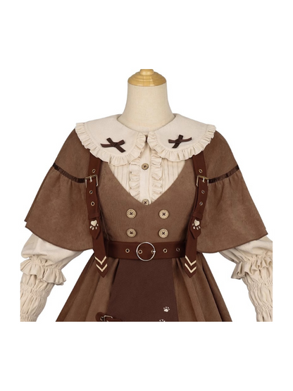 Cat Detective Skirt + Ruffle Blouse + Belt + Ear Hat + Shawl
