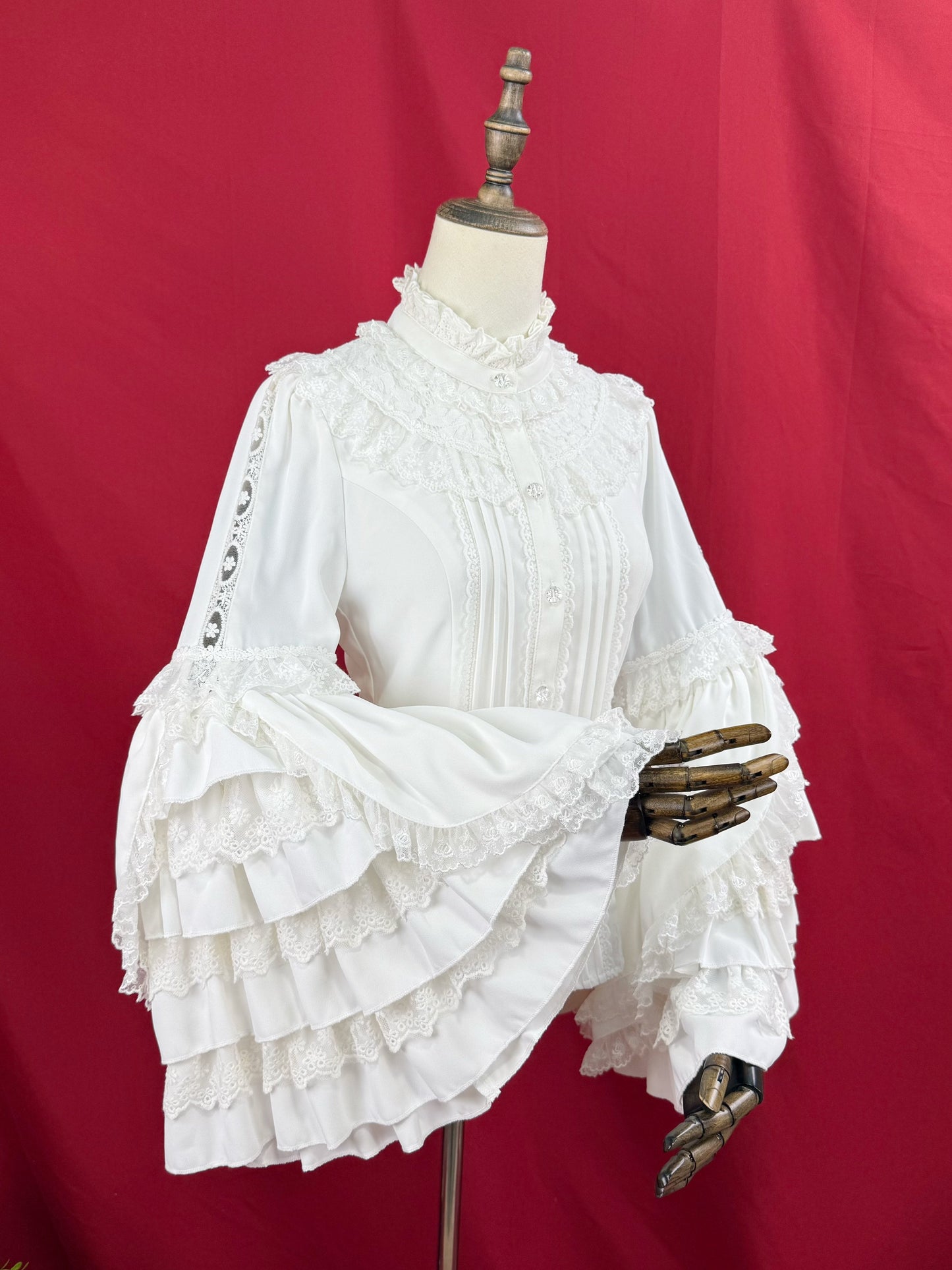 [pre-order] Ruffled Stand Collar Lace Princess Sleeve Classic Ribbon Blouse