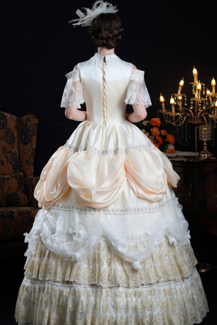 Champagne Stand Collar Multi-layered Ruffled Lace Classic Palace Victorian Lolita Dress