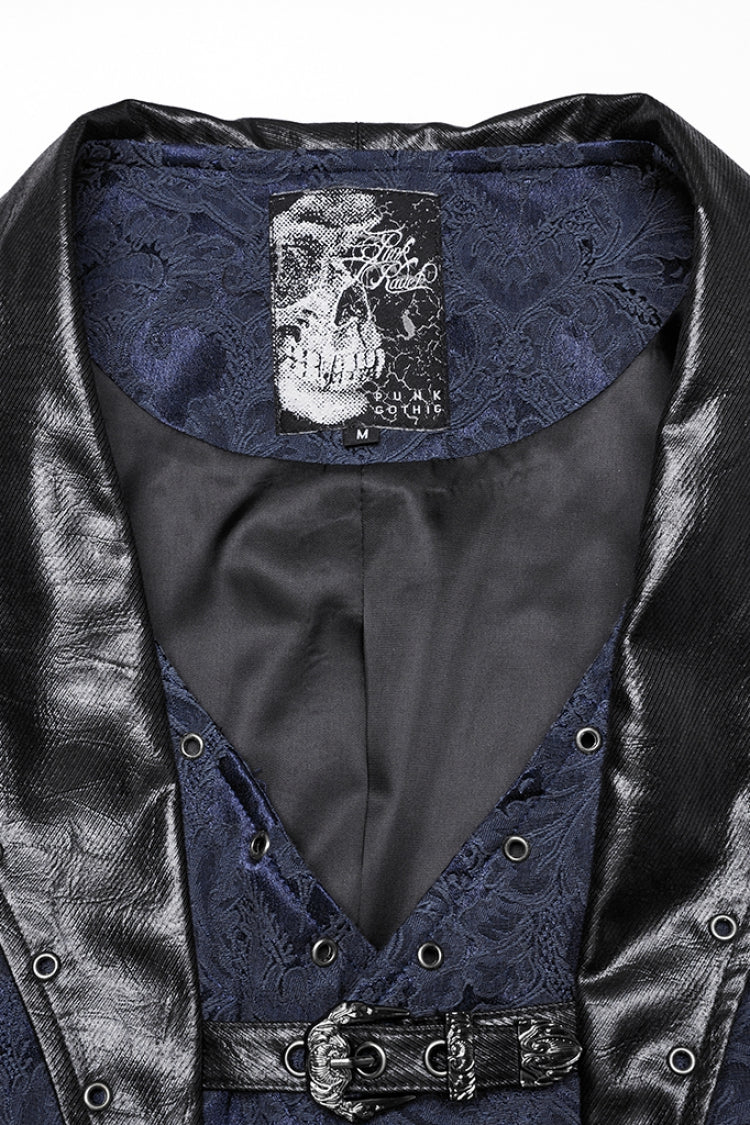 Black/blue Lapel V-neck Sleeveless Jacquard Buckle Gothic Vest