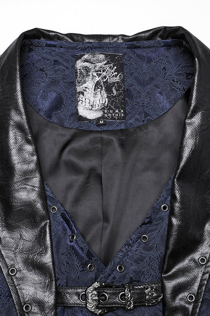 Black/blue Lapel V-neck Sleeveless Jacquard Buckle Gothic Vest