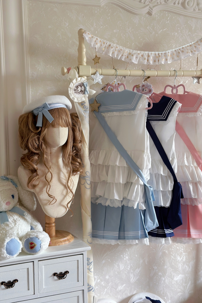 Sailor Ribbon Marine Top + Pleated Layered Skirt
