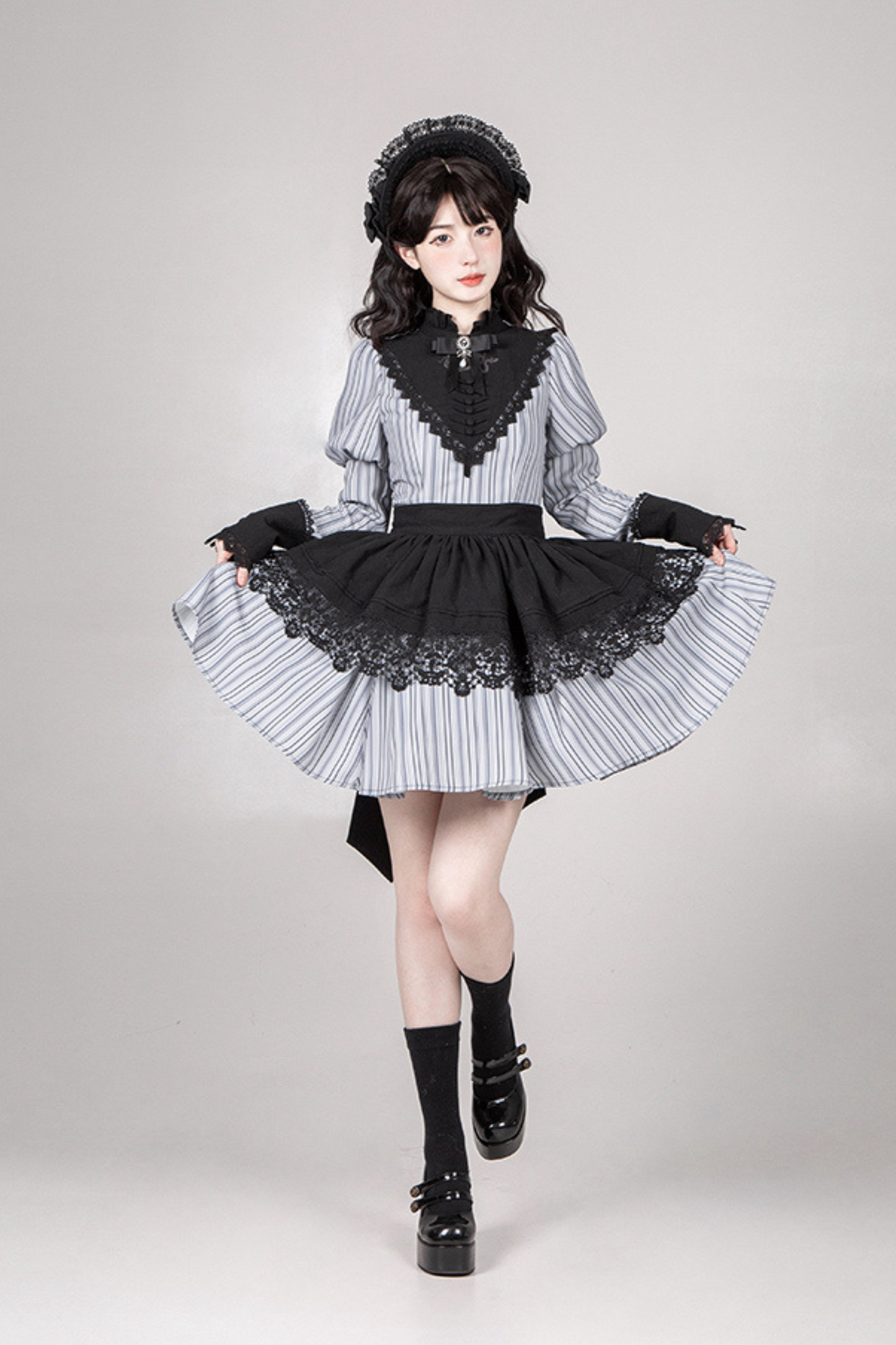 [pre-order] Stripe Lolita Dress + Apron + Necklace + Ribbon