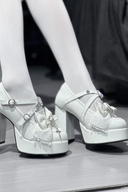 Stone Heart Ribbon Platform Shoes