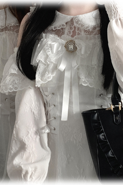 Off Shoulder Lace Up Lace Dress