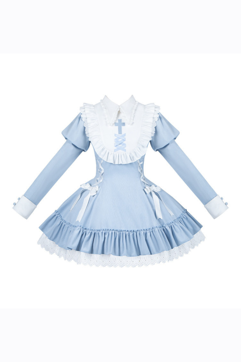 Lace-up Ribbon Lolita Dress + Brooch + Hair Clip