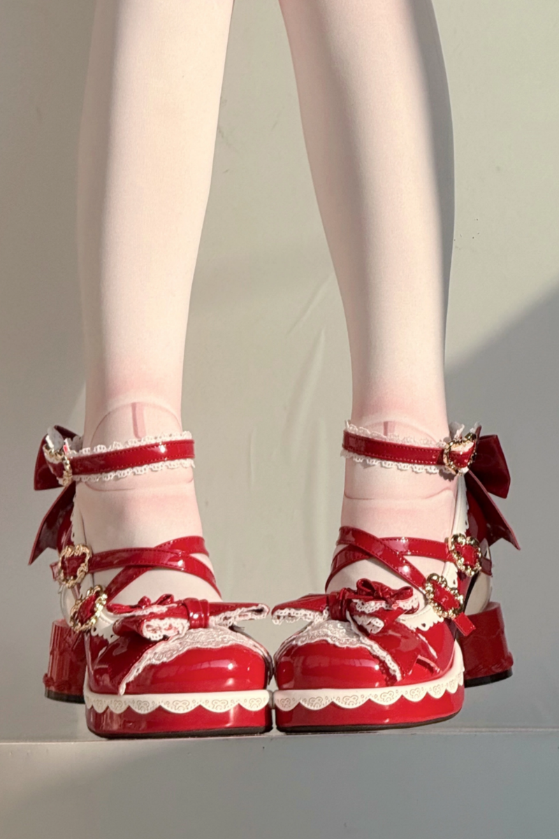 Ribbon Lace Lolita Crystal Heels