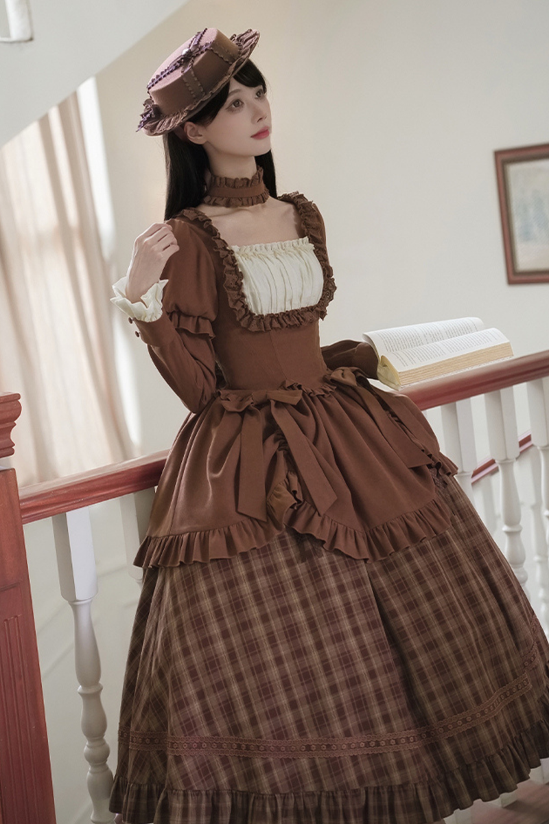 Sweet Checked Doll Dress + 2-way Ribbon + Bow + Hat
