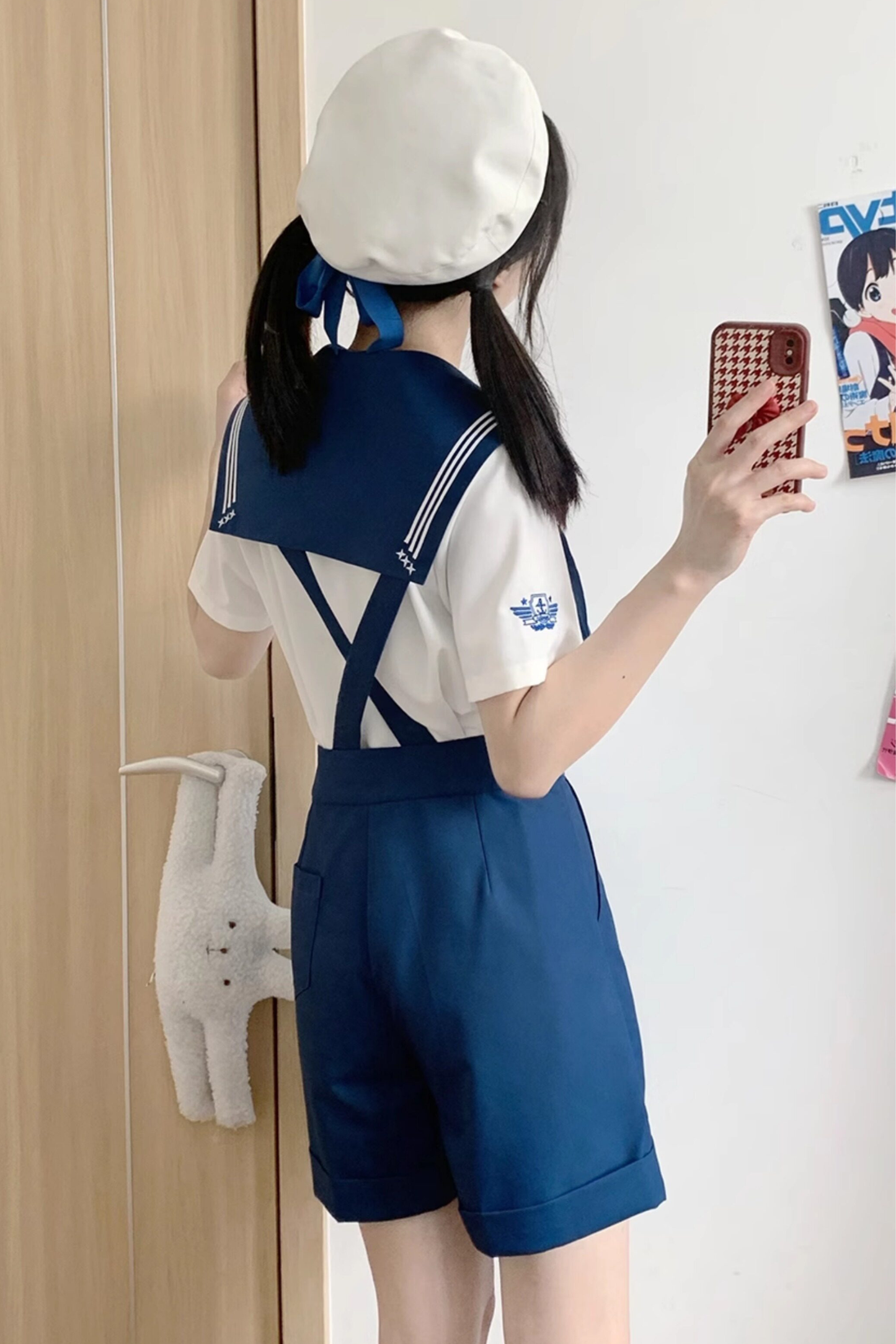 Sailor Shirt + Suspender Shorts + Tie + Beret