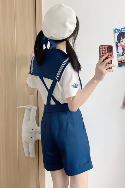 Sailor Shirt + Suspender Shorts + Tie + Beret
