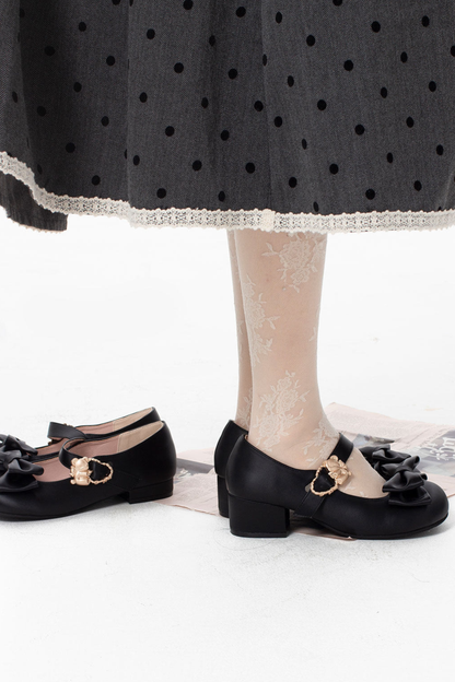 Satin Sheep Puff Ribbon Shoes