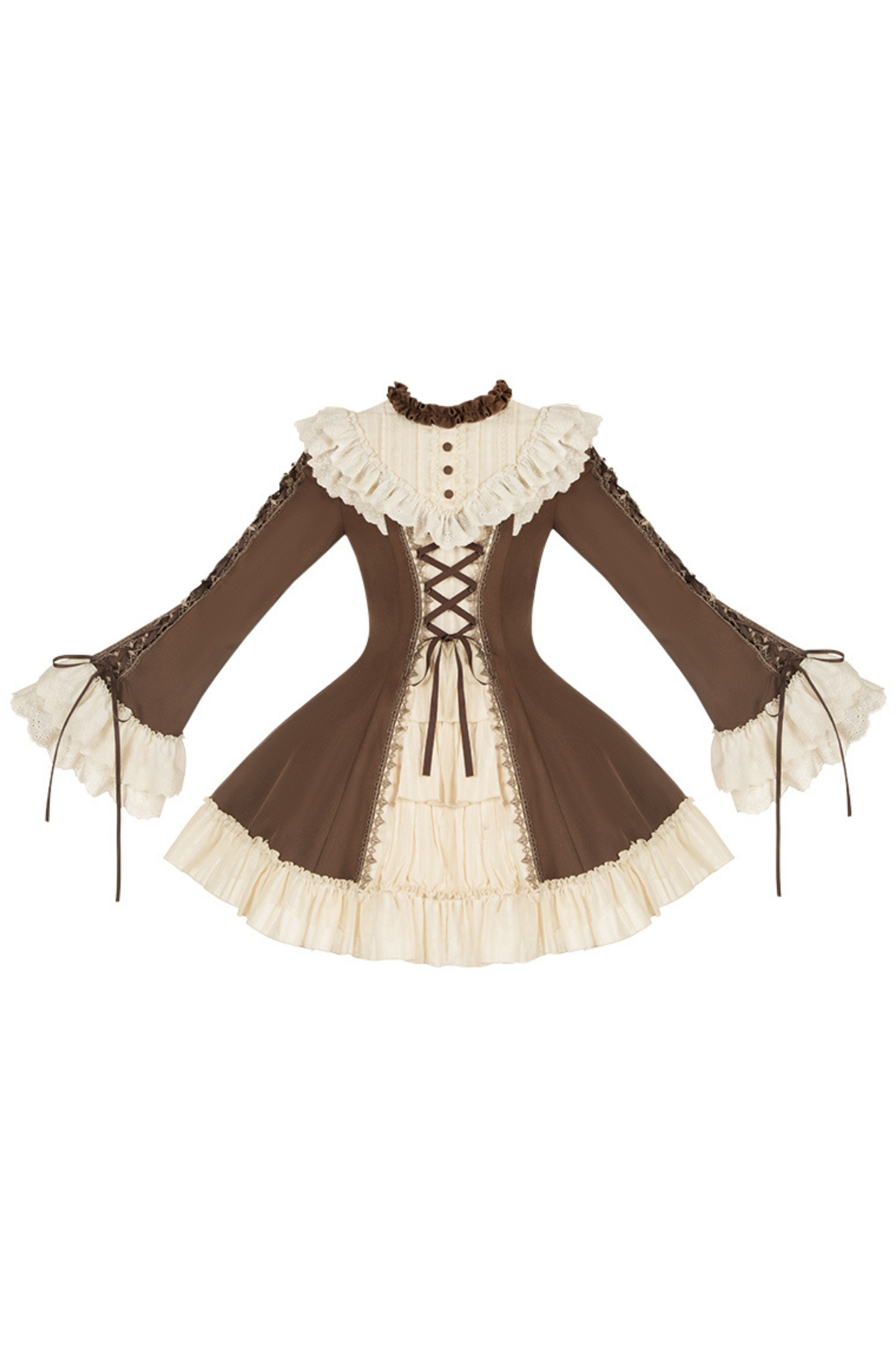 Lace Stand Collar Flared Sleeve Twin Doll Lolita Dress + Collar + Hat