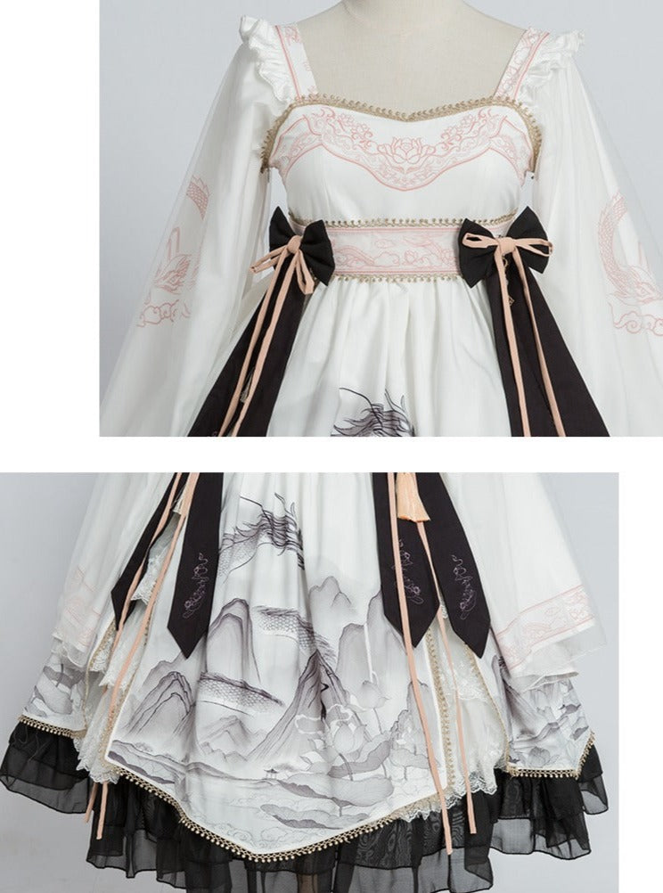 Layered Ruffle Kimono Dress With Attached Collar