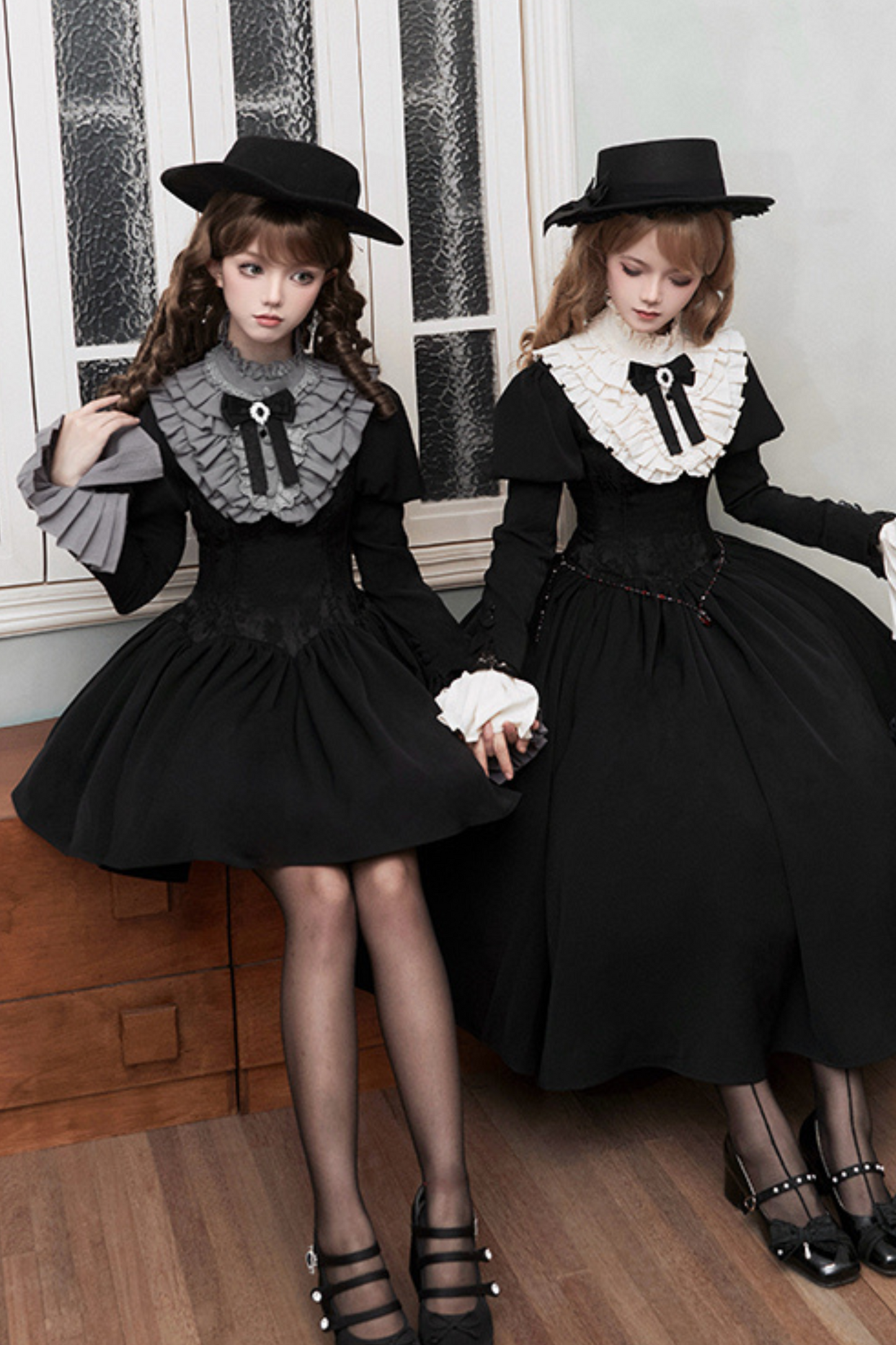 [pre-order] Dark Sweet Lolita Dress + Faux Collar + Necklace + Jacket + Ribbon + Sleeve + Fur Shawl